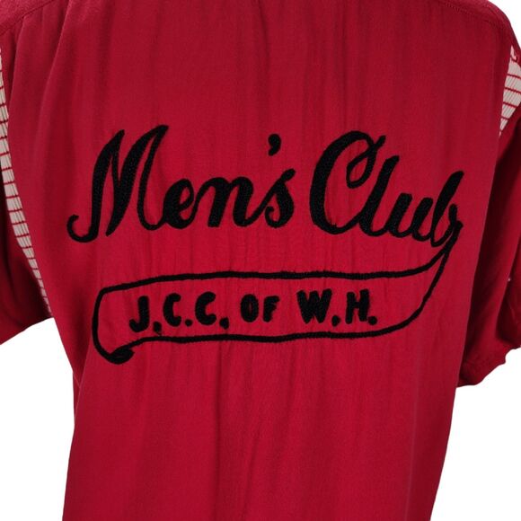 Vintage 50s Rayon Chain Stitch Bowling Shirt Size M Red Dean JCC Men's Club - Picture 6 of 13